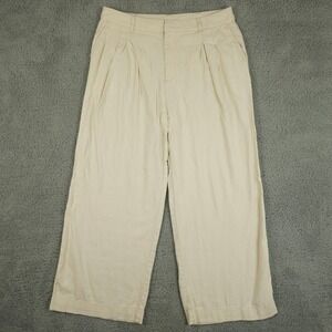 Gap Pants Womens 16 Cream Wide Leg Linen Blend Chino Pleated High Rise Preppy